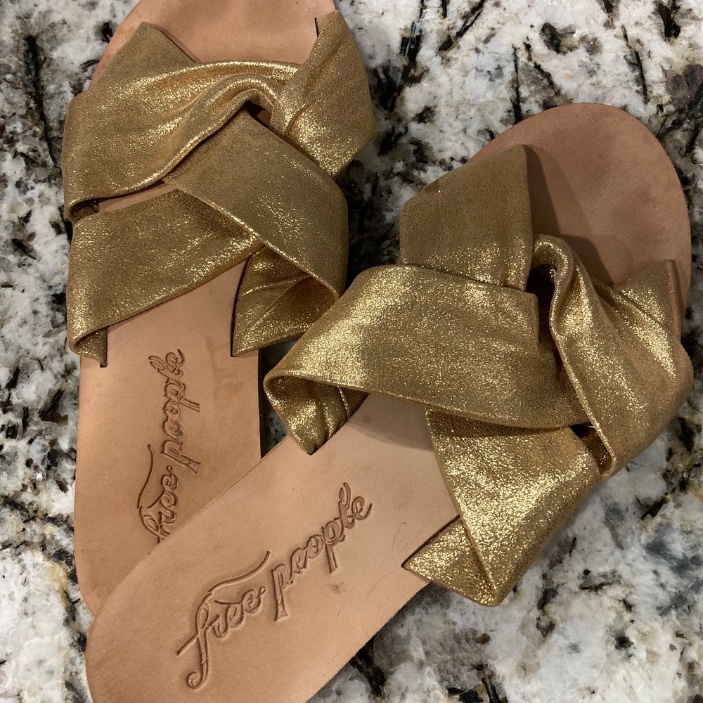 Free People Gold Leather Sandals